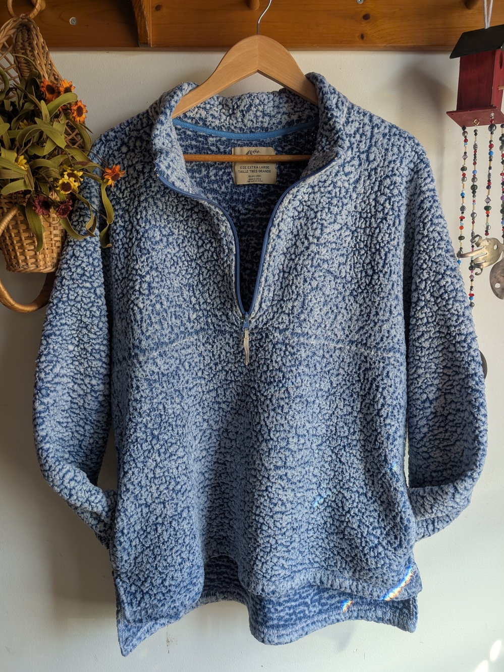 Gorpcore Cozy Blue Sherpa Quarter-Zip Turtleneck Pullover Size XL